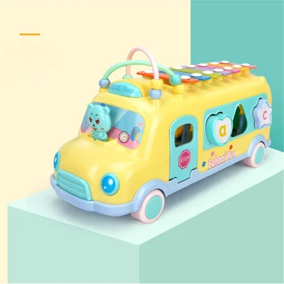 Enfants Musical Knocking Piano Instrument Bus Toy Bébé Jouet Éducatif Tôt - Jaune