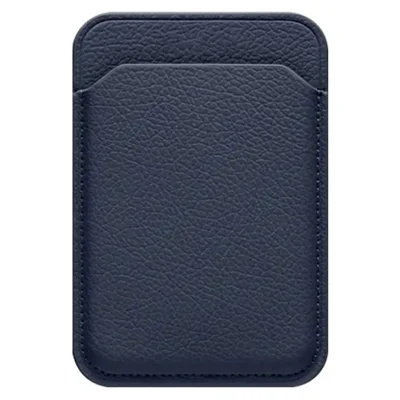 Magnetic Card Holder Litchi Texture Leather Sleeve Card Organizer - Navy Blue