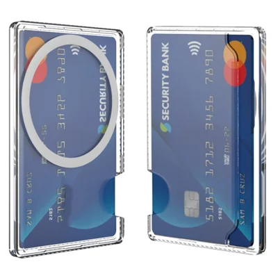 Magnetic Card Holder Side Push Clear PC Phone Cards Bag - Transparent