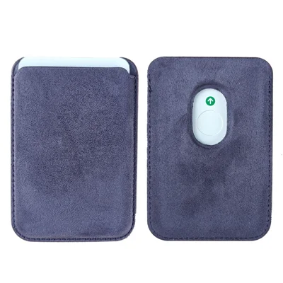 Magnetic Card Holder Suede Leather Detachable Back Card Sleeve - Dark Purple