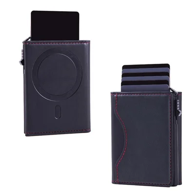 Magnetic Card Holder RFID Blocking PU Leather Wallet Phone Sleeve - Black
