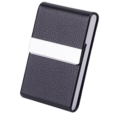 PU Leather Business Card Holder Magnetic Closure Full Cover Case for Office / Professional Use - Black
