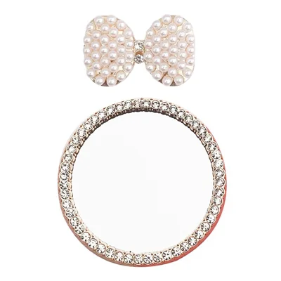 DIY Phone Case Charms Accessories Set Pearl Decor Bow + Rhinestone Round Mirror Handmade Craft - Gold