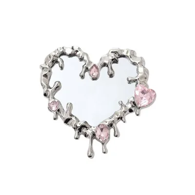 Heart Shape Mirror Design DIY Phone Case Charms Silver Plated Rhinestone Decor Phone Shell Accessories