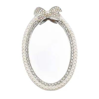 DIY Phone Case Charms Rhinestone Bow Beads Decor Oval Mirror Design Phone Shell Accessories - Silver
