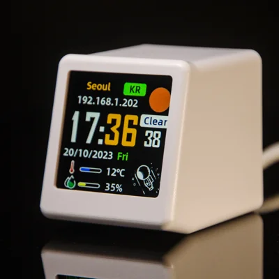 WiFi Weather Station 1.54 Inch IPS Screen Desktop Clock Temperature Humidity Display Digital Clock - White
