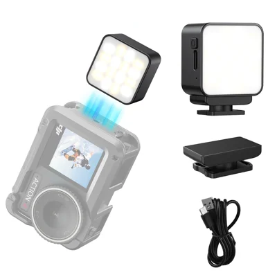 VRIG magnetisk LED-lygte til DJI Osmo Action 5 Pro/4/3/Pocket 3-kamera, 3 farvetilstande, genopladelig med Type-C, udfyldningslampe - Sort