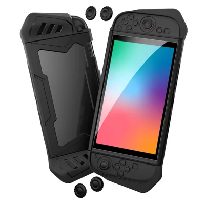 Capa de Proteção TPU para Nintendo Switch 2 com Protetor de Ecrã de Vidro Temperado e Conjunto de Capas para Joysticks - Preto