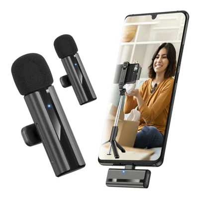 CYKE H02 2Pcs 2.4GHz Wireless Lavalier Microphone with 1 Receiver Mini Clip-On Mic for Interview Recording/Live Streaming - Black