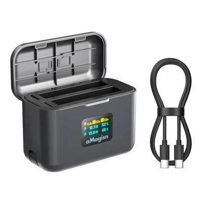 AMAGISN PM13 For Insta360 X4 Air Battery 2-Slot Fast Charging Case with Digital Display Portable Storage Box