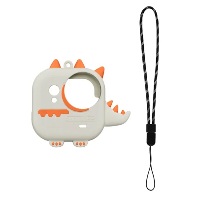 STARTRC pour Insta360 Go Ultra étui pour appareil photo dessin animé dinosaure housse de protection en silicone avec cordon anti-perte - Blanc + Orange
