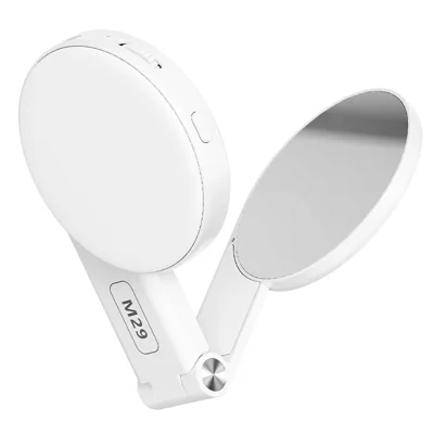M29 Luz LED Anular Magnética para Smartphone com Espelho de Maquilhagem Dobrável, Luz de Preenchimento Portátil para Selfies - Branco