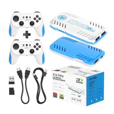 X10 PRO HD TV Retro Game Console System with Dual Wireless Controller for Android, with 128GB TF Card - Hurricane Blue