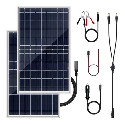 2Pcs Portable 10W Aluminum Frame Solar Panel Kit IP65 Waterproof Outdoor Power Supply for Camping / RV