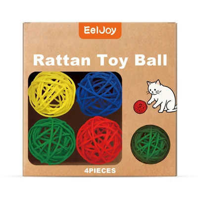 EELJOY 4Pcs Rattan Cat Toy Balls Scratch Resistant Interactive Stress Relief Toy for Kitten - 4-Piece Set