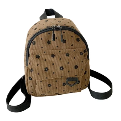 Bulk Purchasing Corduroy Mini Backpack Cute Rabbit Flower Women Phone Bag Shoulder Bag - Brown / Flower
