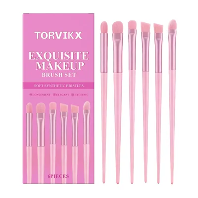 TORVIKX 6Pcs Multi-function Makeup Brushes Soft Synthetic Fiber Foundation Eyebrow Brushes Set - Pink