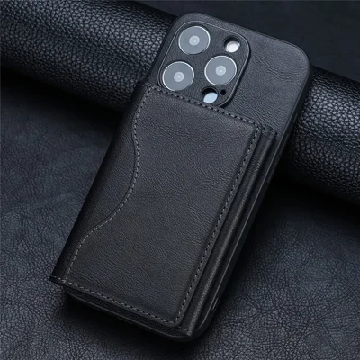 Magnetic Card Case Tri-fold Wallet with Stand PU Leather Phone Holder Compatible with MagSafe - Black