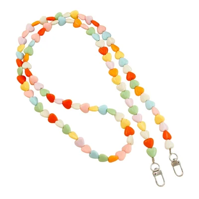121cm Colorful Heart Beads Phone Chain Crossbody Neck Strap Resin Phone Lanyard - Multi-color