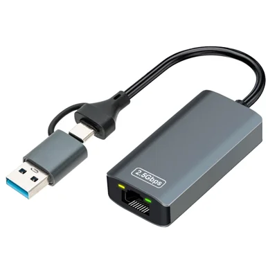 KY24 2-in-1 USB  /  Type-C to RJ45 2.5Gbps Ethernet Adapter Aluminum Alloy Gigabit Network Card for Desktop Laptop - Grey