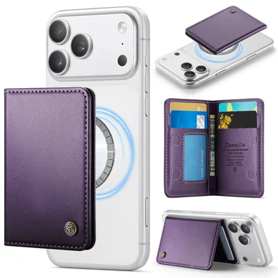 CASEME ME80 Carteira Magnética com Suporte Compatível com MagSafe Bloqueio RFID Porta-cartões em Couro PU - Roxo