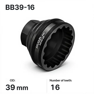 Ferramenta para Retirar Caixa de Pedal MUQZI em Liga de Alumínio Vazada Roscada com Encaixe de 16 Dentes - Preto/BB-39-16