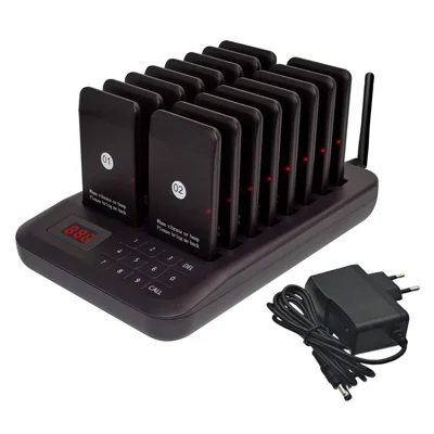CTP301 16 Pagers Wireless Paging System Restaurant Buzzers Queue Calling Pager for Food Service - Black
