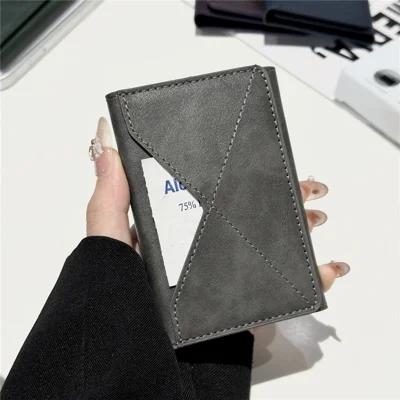 Magnetic Leather Wallet Tri-Fold Card Holder Phone Case Back Attachment - Silver