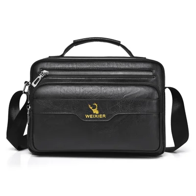WEIXIER D1108 Bolso de Hombro para Hombre Bolso Cruzado Impermeable de Cuero PU de Gran Capacidad para Trabajo - Negro