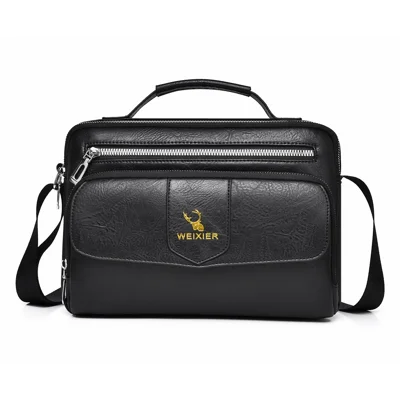 WEIXIER D1106 Men's Messenger Bag Large Capacity Waterproof Crossbody Bag Vintage Business Shoulder Bag - Black