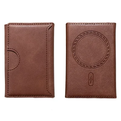 Tri-Fold Leather Card Holder Magnetic Phone Stand Wallet Credit Card Sleeves - Coffee