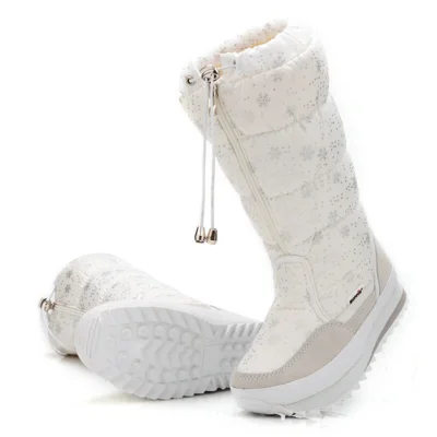 Women's Long Snow Boots Faux Wool Lined EVA Anti-Slip Sole Zipper Drawstring Boots for Extreme Cold - 35