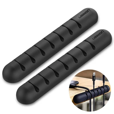 UGREEN 2Pcs Organisateur de Câbles Clips de Fixation de Câbles 7 Fentes Adhésif Silicone Gestion des Câbles
