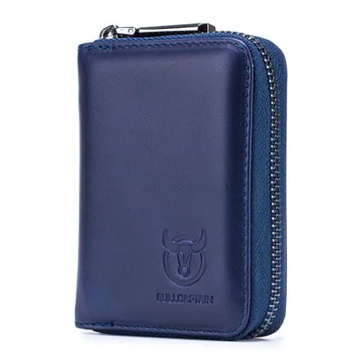 BULLCAPTAIN 05 Mini Wallet Top-Layer Cowhide Leather RFID Blocking Card Pouch Coin Storage Bag - Dark Blue