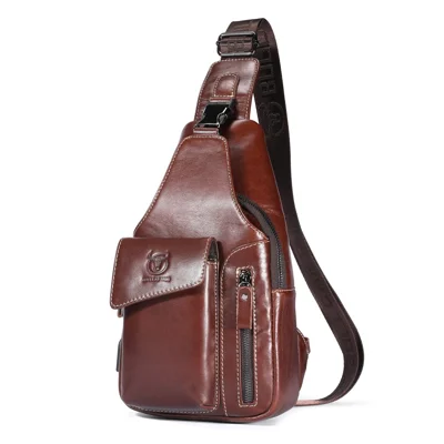 BULLCAPTAIN 0128 Borsa a Tracolla Marsupio Borsa da Petto in Pelle di Mucca di Primo Strato - Marrone