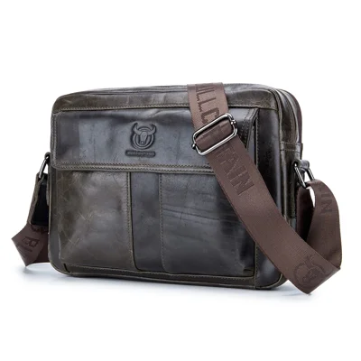 BULLCAPTAIN 035 Crossbody Shoulder Bag Top-Layer Cowhide Leather Tablet Storage Bag - Iron Color