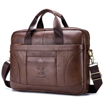 BULLCAPTAIN 048 Top-Layer Cowhide Leather Laptop Handbag Shoulder Bag Business Briefcase Messenger Tote Bag - Brown