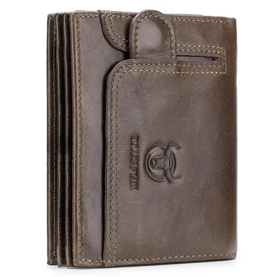 BULLCAPTAIN 037 RFID Blocking Wallet Top-Layer Cowhide Leather Card Carrying Pouch Coin Storage Bag - Brown