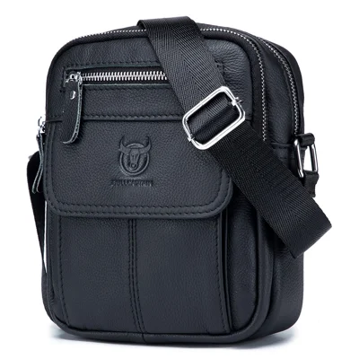 BULLCAPTAIN 016 Crossbody Bag Shoulder Bag Top-Layer Cowhide Leather Travel Business Shopping Carrying Bag - Black