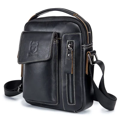BULLCAPTAIN 037 Grande Borsa a Tracolla Borsa a Spalla in Pelle di Mucca Strato Superiore - Nero