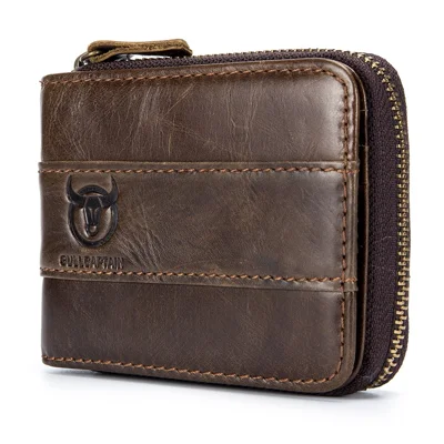 BULLCAPTAIN 025 RFID Blocking Wallet Card Pouch Top-Layer Cowhide Leather Coin Storage Bag - Brown