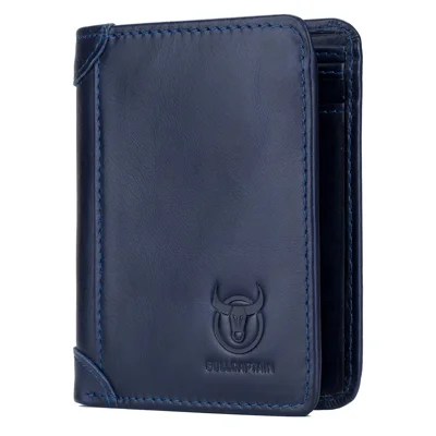 BULLCAPTAIN 031 Multifunction RFID Blocking Wallet Top-Layer Cowhide Leather Card Carrying Pouch Coin Bag - Blue