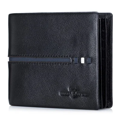 BULLCAPTAIN 0200 Photo Slot Design Wallet Multifunction RFID Blocking Top-Layer Cowhide Leather Card Pouch Bag - Black