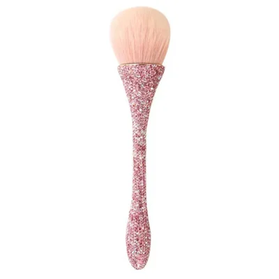 Artificial Fiber Bristle Powder Brush with Bling Rhinestone Handle Makeup Tool - Pink