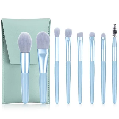 8Pcs Makeup Brush Set Synthetic Foundation Powder Concealers Eye Shadows Blush Cosmetic Brushes with Storage Bag - Blue