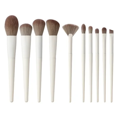 10Pcs / Set Synthetic Fiber Brush Kit Makeup Tools with Storage Bag for Eye Shadow, Highlight, Foundation Powder