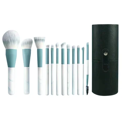 12Pcs / Set Makeup Brushes Soft Artificial Fiber Brush Set for Foundation Powder, Eye Shadow (with Cylindrical Storage Case) - Blue
