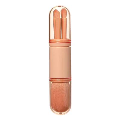 4 In 1 Telescopic Makeup Brush Portable Travel Cosmetic Brushes Set Eyeshadow Loose Powder Beauty Tool - Pink