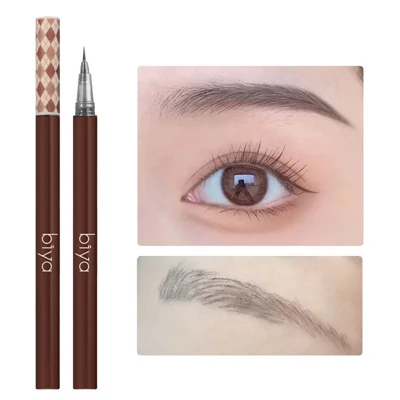 Lápiz de cejas BIYA impermeable para maquillaje de ojos, lápiz de cejas crea unas cejas de aspecto natural - Gris