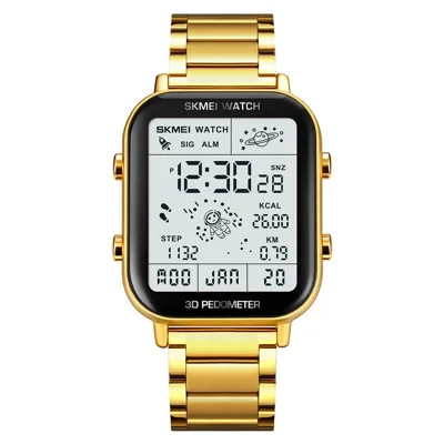 SKMEI 1888 Business Men Square Electronic Watch Steel Strap Sport Digital Watch - Gold
